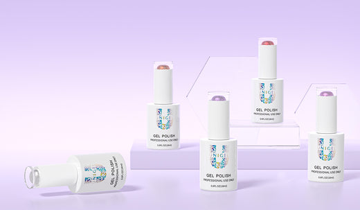 Unigel cat eye gel bottles beside their cured shade swatches
