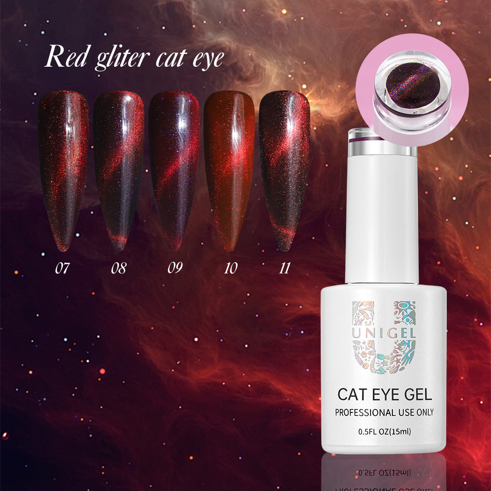 Gel Polish Kit - Red Glitter Cat Eye Gel