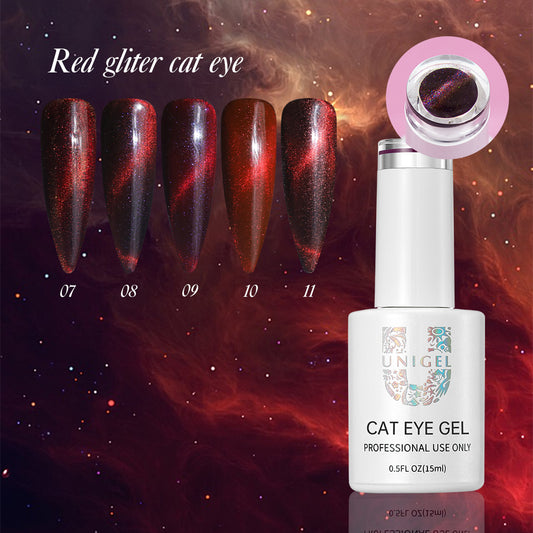 Gel Polish Kit - Red Glitter Cat Eye Gel