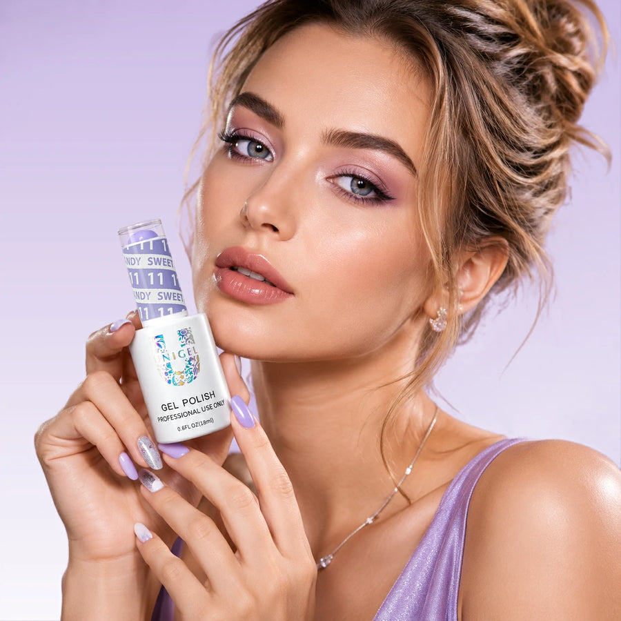 Unigel brand ambassador Sarah Haidar holding a bottle of gel polish