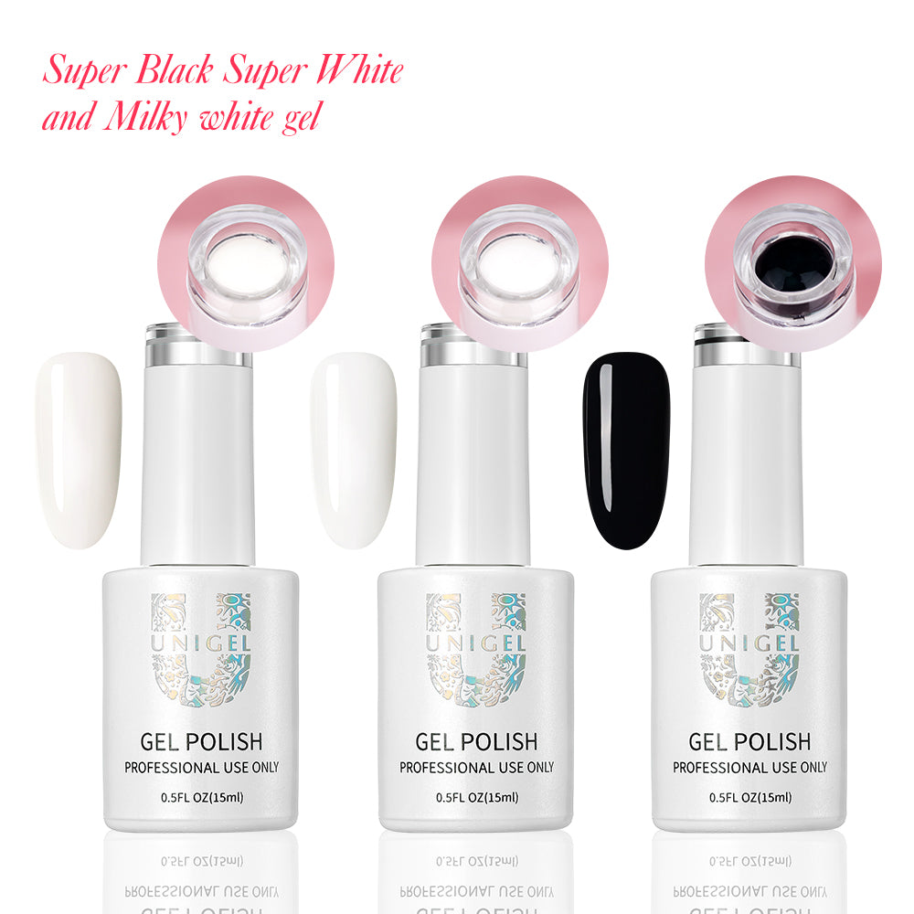 Gel Polish Kit - Milky White & Super White & Super Black - 3 Colors